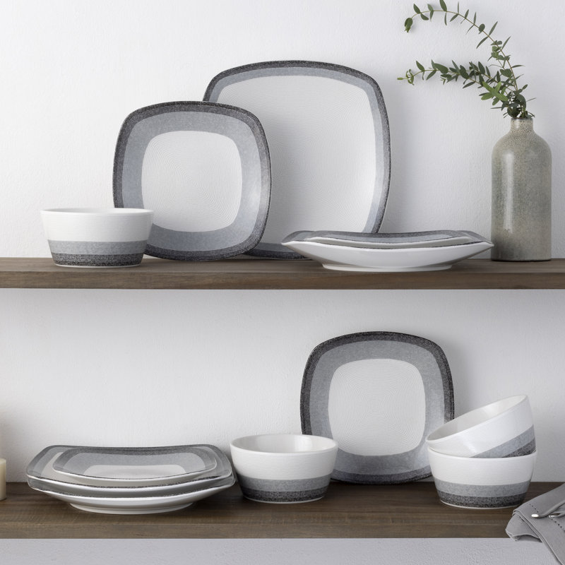 Service de table carré 12 pièces Noritake Colorscapes Layers, service pour 4, Gris anthracite