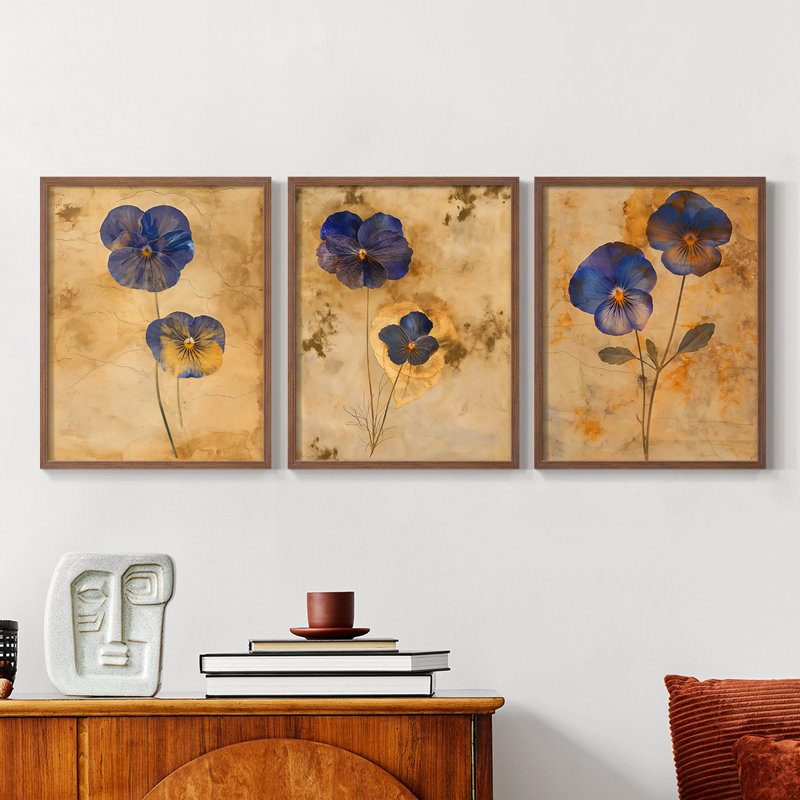 Étude florale, série XX, ensemble de 3 estampes numériques, prêt à accrocher, Noyer, H 28 po x l 66 po