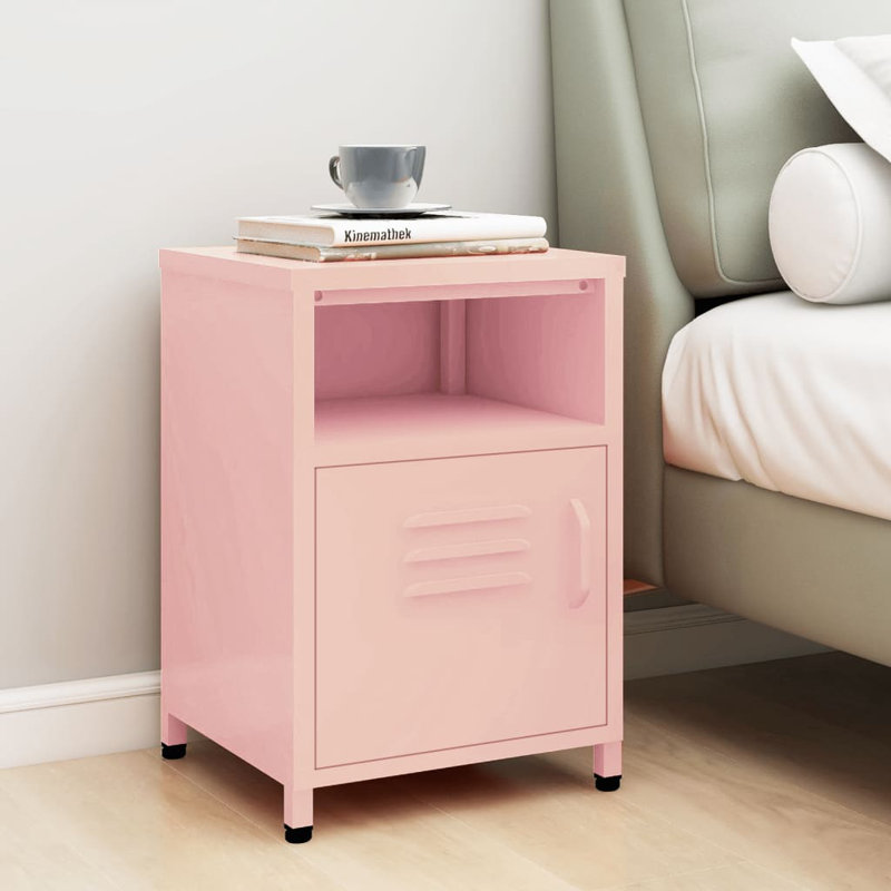 Bren 35cm W Steel Bedside Table, Pink, Individual