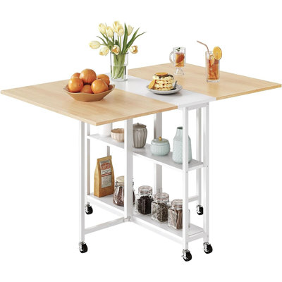 Table de salle à manger pliante, table de salle à manger mobile, table de cuisine pour petit espace, mobilier de bureau pliable et extensible avec 6 roulettes