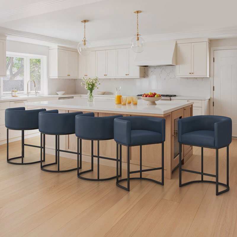 Tabouret de comptoir rembourré 26 "avec structure et dossier en métal pour îlot de cuisine Jessica Modern, Black