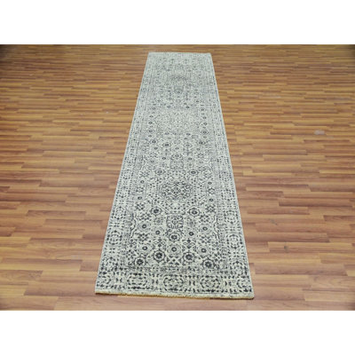 2'8"x10' White Mamluk Dynasty Design Undyed Wool Hand Knotted Runner Rug F0D1256B53DA41B7BCBEE7E69452548D