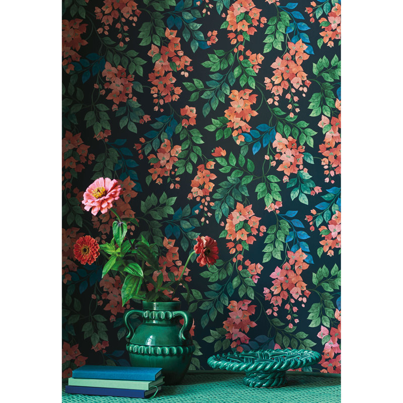Seville Floral Wallpaper Roll, Green/Black/Red