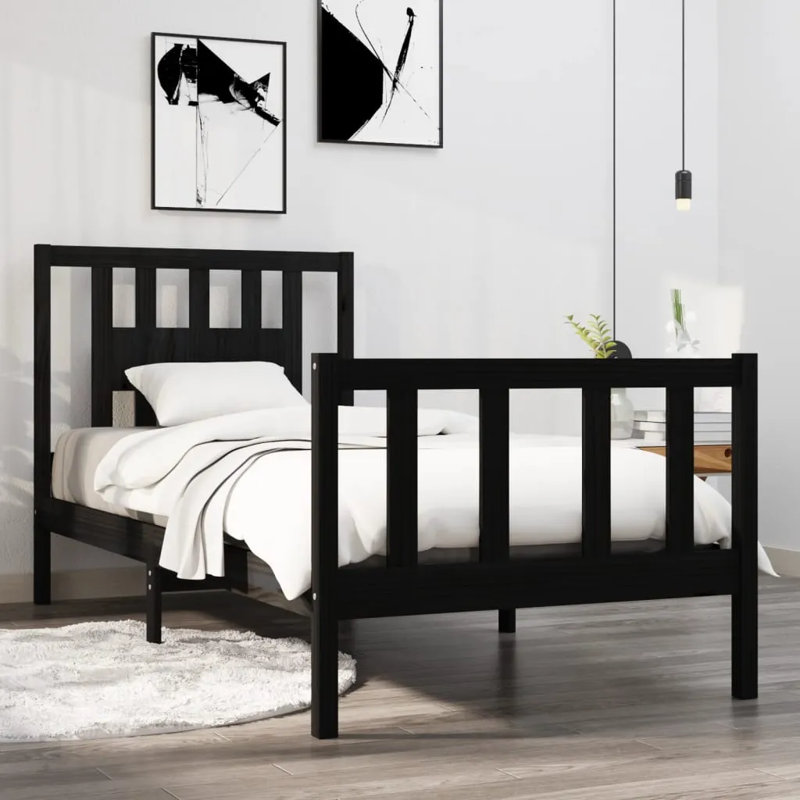 Bed Frame Solid Wood, Black, Small Single (2'6), Yes