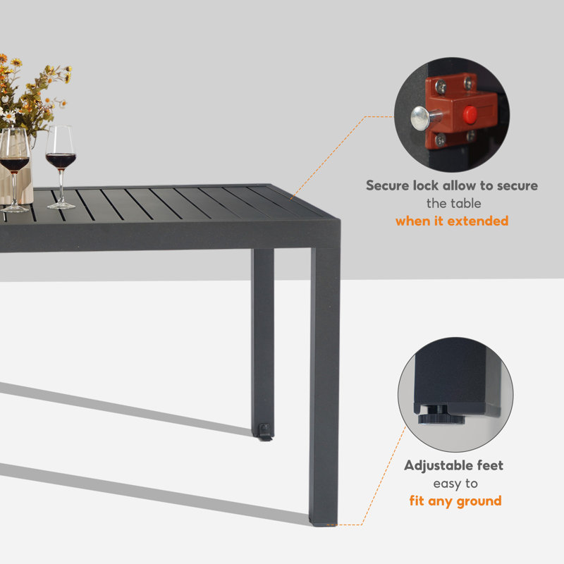 Table de salle à manger extensible rectangulaire en aluminium Chrishay