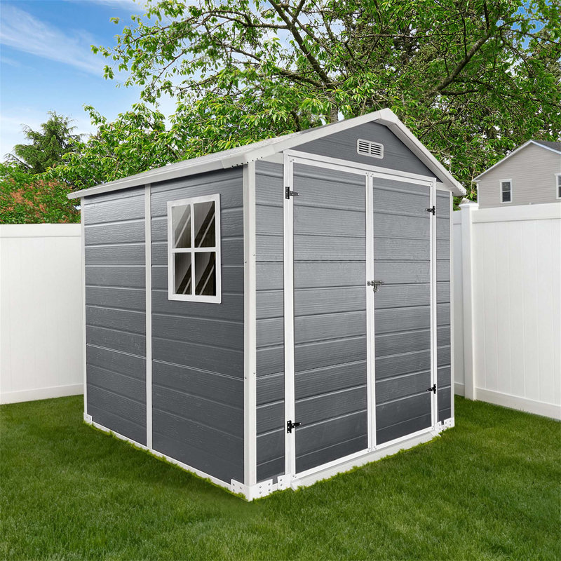 6Ft X 6Ft Plastic Outdoor Storage With Floor And Lockable Door Plastic Garden Shed For Backyard, Lawn, Gray, Gray