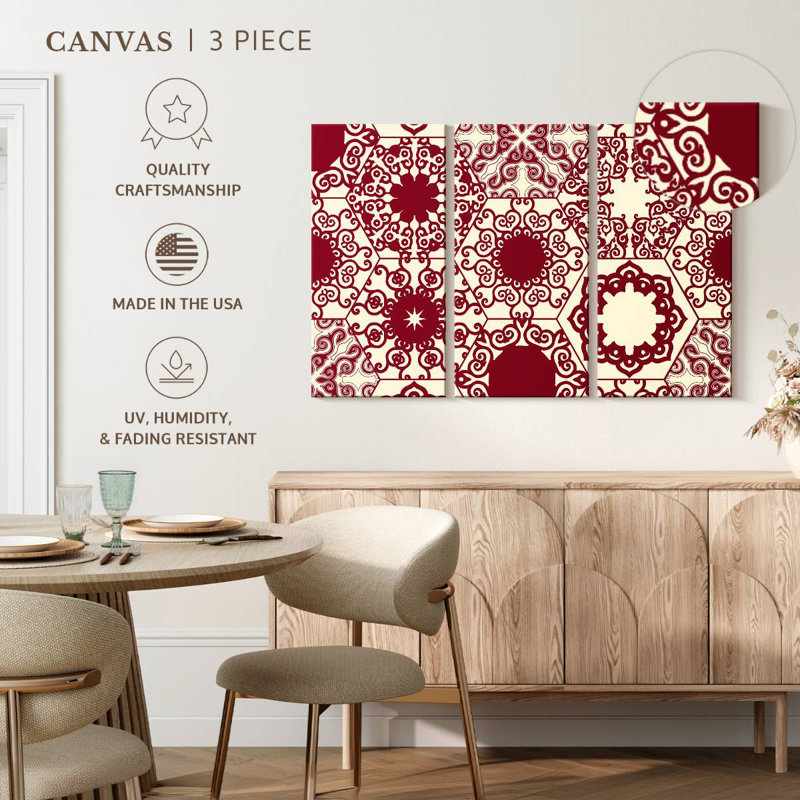 Red Hexagon Patterns, 32" H x 50" W