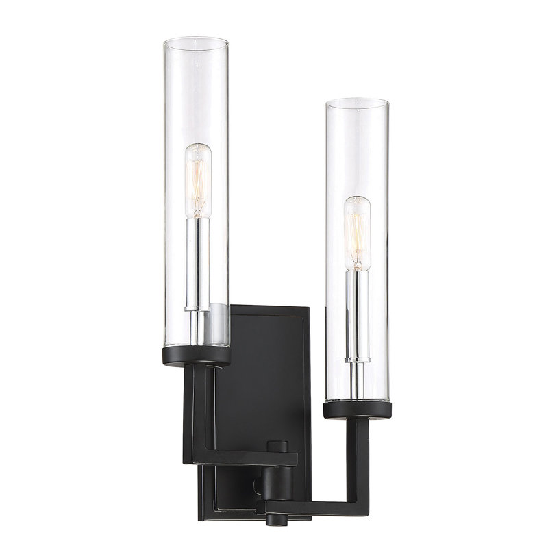  Applique murale réglable 2 lumières Folsom en noir mat avec détails en chrome poli