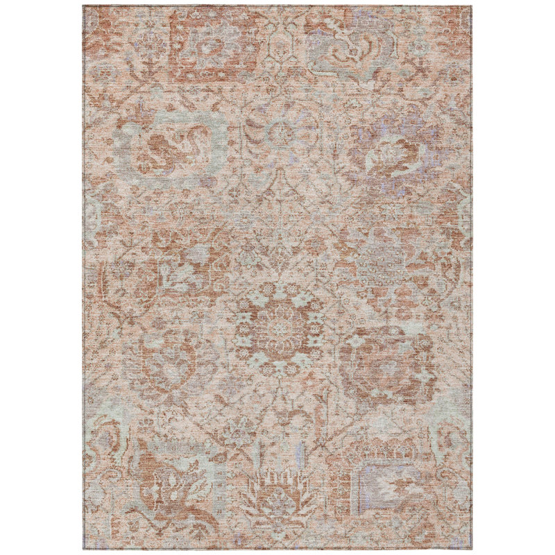 Tapis lavable intérieur / extérieur corail et gris 9 pi x 12 pi