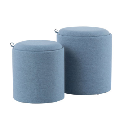 Ensemble de repose-pieds gigogne à plateau contemporain en tissu bleu et bois naturel par Lumisource