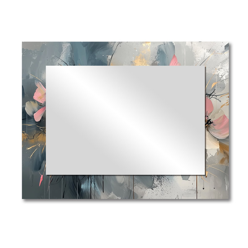 Chinese Ink Abstract Fuschia Flowers I - Floral Mirror Wall Art - Printed On Metal, 30" x 40"