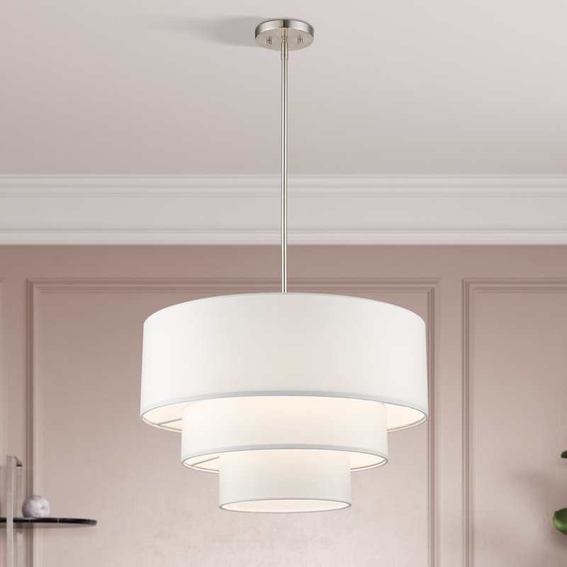 Bertan 4-Light Dimmable Adjustable Height Tiered Chandelier, White, Brushed Nickel