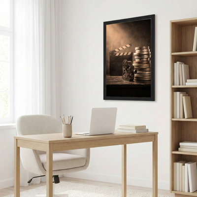 Art mural sur toile noir encadré pour le salon, la chambre à coucher, le bureau ou le vestibule - décoration murale décorative avec bobine de film