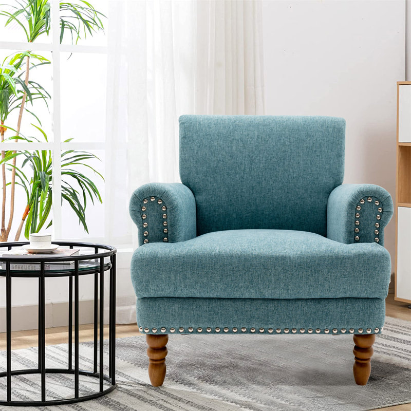 Fauteuil rembourré Brand Club, Lin en coton bleu lac