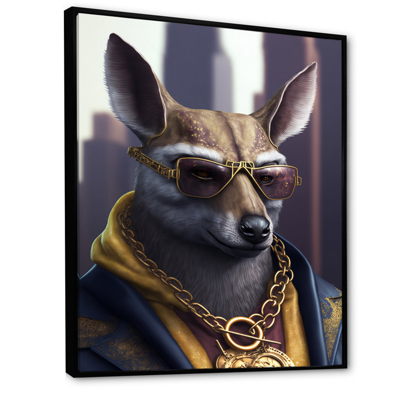 «Kangaroo Gangster in NYC», impression sur toile, H 20 po x l 12 po x P 1 po, Toile avec cadre flottant noir