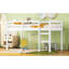 Lit mezzanine simple en bois massif avec structure en bois d'hévéa blanc et robuste, rangement supplémentaire sous le bois blanc, hauteur basse pour une meilleure stabilité, plateforme à lattes renforcées
