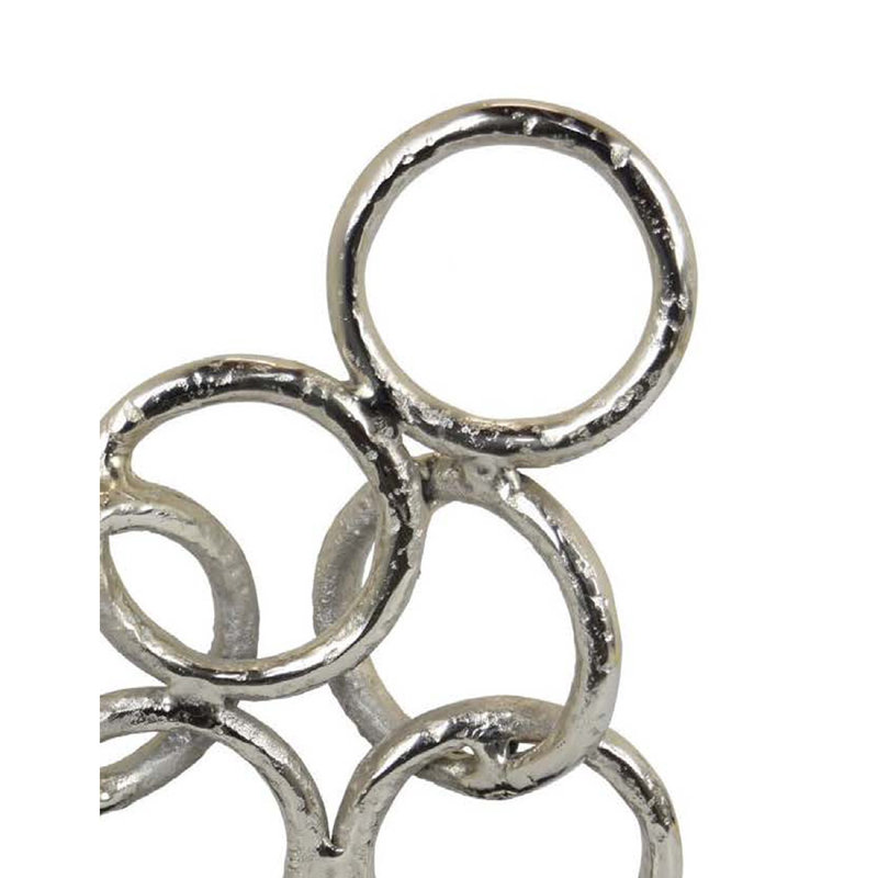 Abstract Interlinked Ring Sculpture W Black Base, 15 Inch Silver Metal