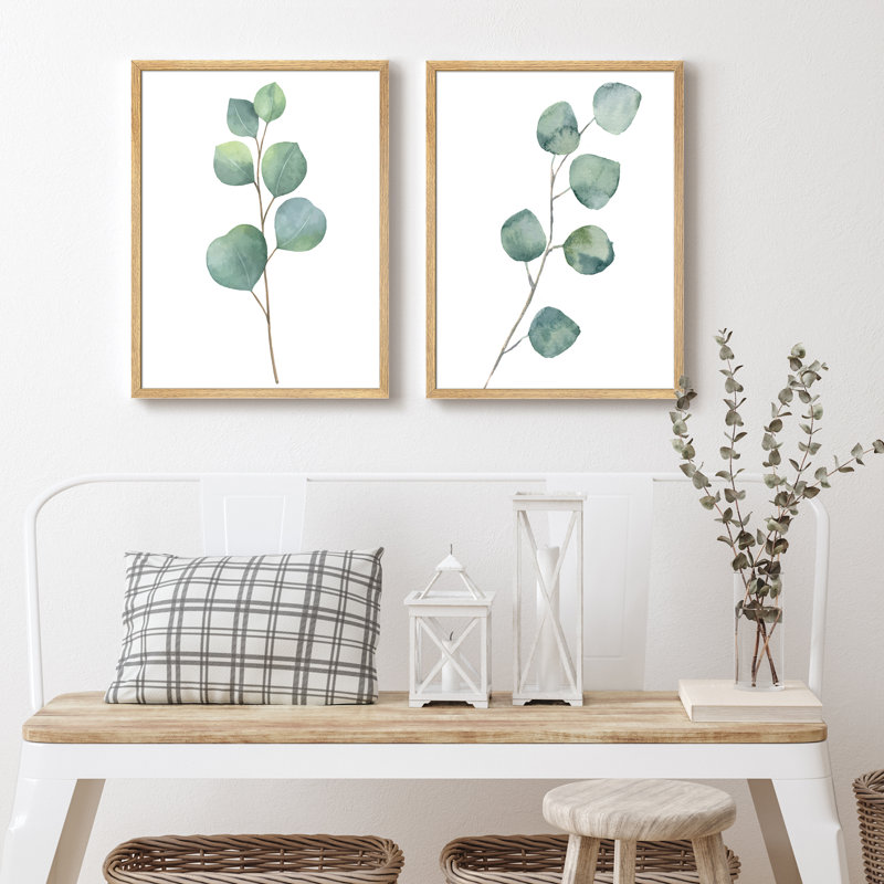 «Green Plants Botanical Minimalist Modern», impression encadrée, affiches, salle de bain, petit art mural, Naturel / naturel