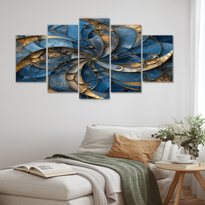 «Felicity Vintage Blue Spiral Fractal», art mural abstrait en spirale 5 pièces