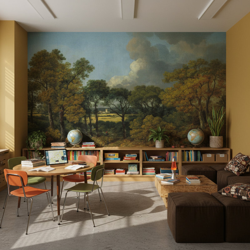 Panneau mural nuances de ciel nuageux vert, 160 po L x 108 po L