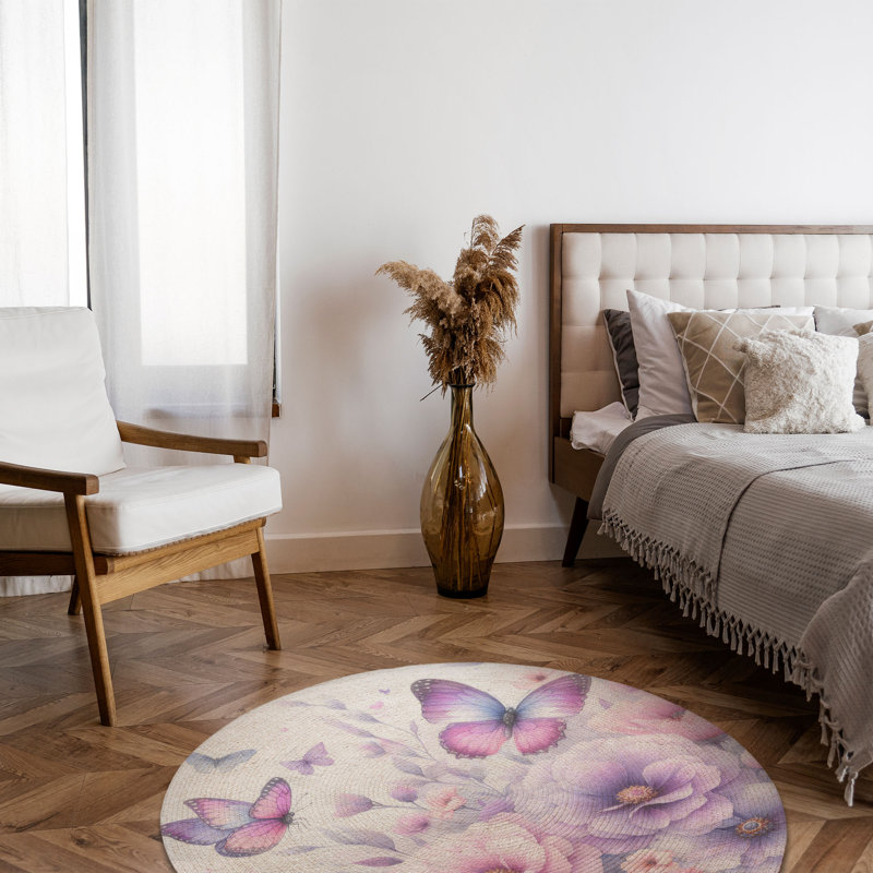Tapis tressé Winged Blossoms, Rond 5 pi
