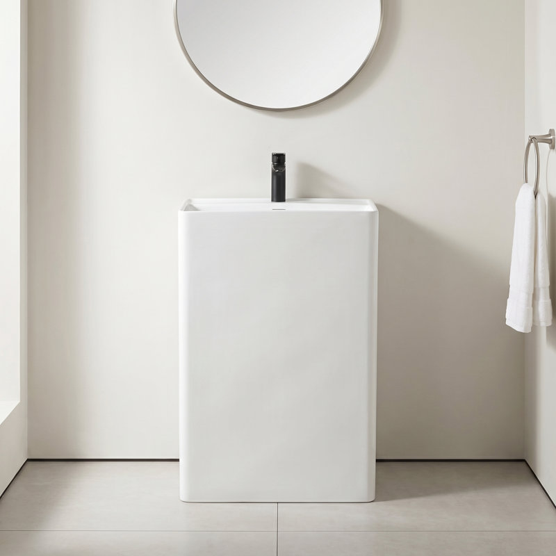 Pensen 35'' Tall Solid Surface Rectangular Pedestal Sink Bathroom Sink with Overflow
