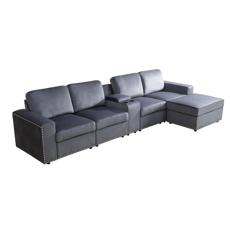 Ensemble de canapé de salon en microfibre 6 pièces avec porte-gobelet, Gris