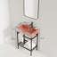 24" Bathroom Vanity With Ceramic Basin, Freestanding Bathroom Console Sink Set, Glossy Red Rectangular Ceramic Basin Without Faucet, Open Metal Leg, Storage Shelves-1701175153-1701175055