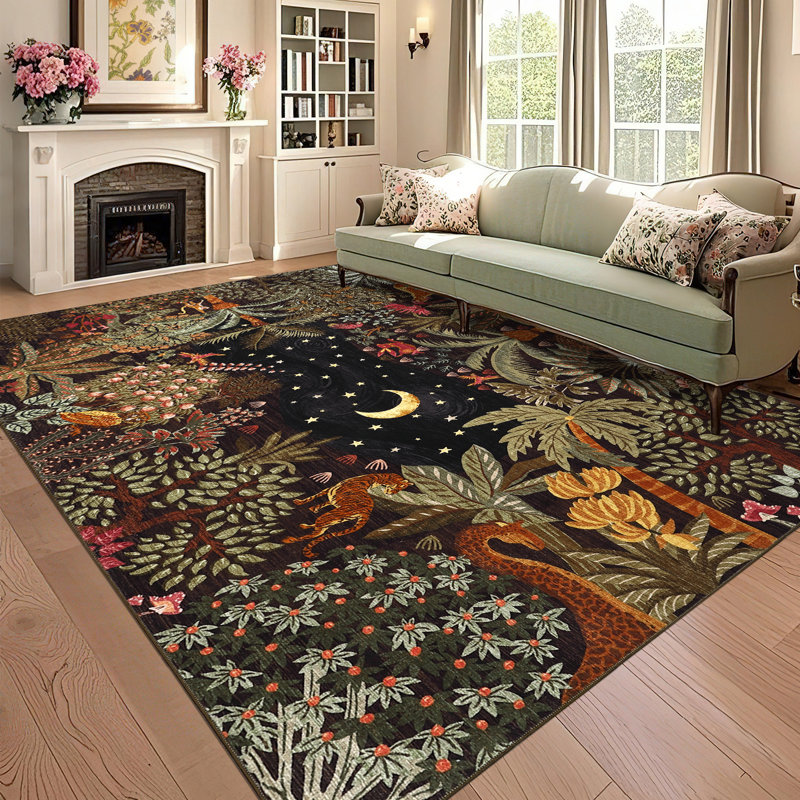 Floral Machine Washable Rugs with Rubber Backing for Living Room Non Slip Stain Resistant Carpet for Bedroom Living Room