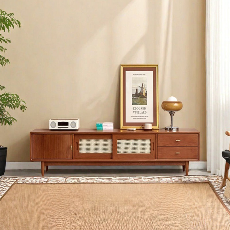 Meuble télé en bois massif de style rétro, 59.05"
