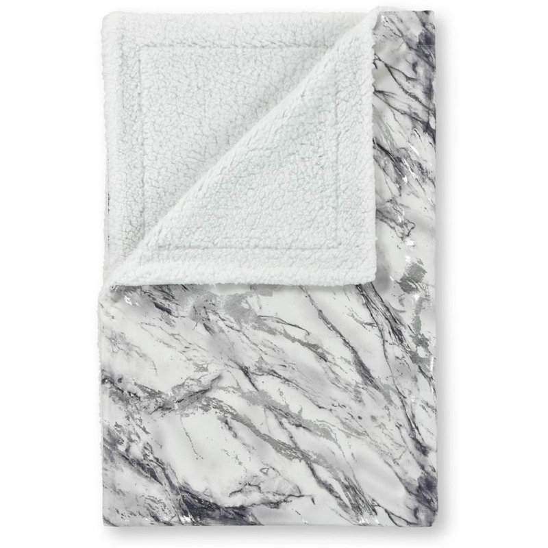 Hayslett Luxury Foil Printed Sherpa Backed Marble Throw Blanket, Grey, W150 x L200cm