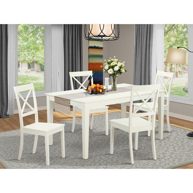 Ensemble de meubles de salle à manger 5 pièces comprenant une table de cuisine rectangulaire et 4 chaises de salle à manger, 36 x 60 pouces, lin blanc