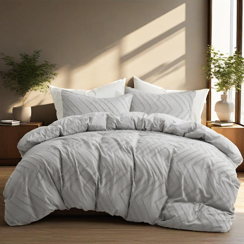 Ensemble de housse de couette réversible en microfibre Averyonna, Carré gris anthracite