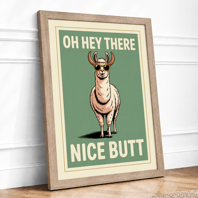 Nice Butt, Deer Retro - Framed Print, A2 - 59.4 x 42.0 cm, Oak