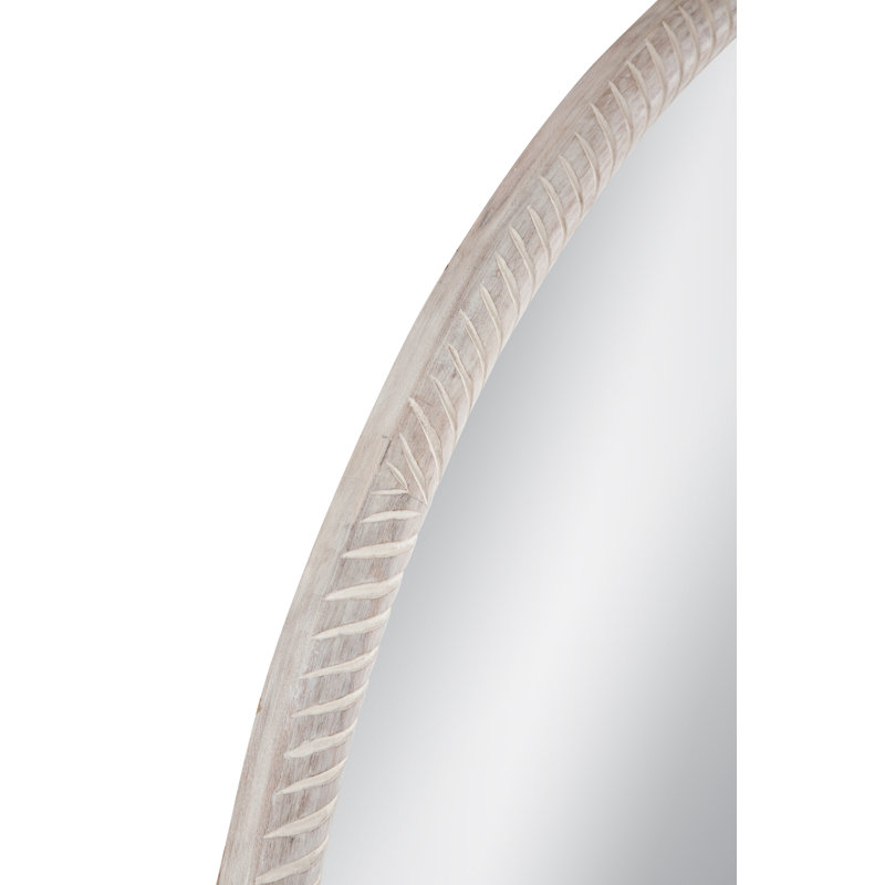White Wash Round Wood Frame Wall Mirror