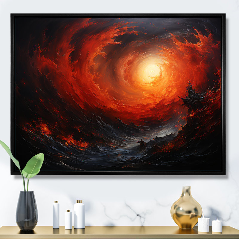 Infernale inflexion spirale I - spirales abstraites, art mural, salon_106095, H 16 po x l 32 po x P 1 po, Cadre flottant noir