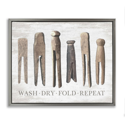 Rustic Laundry Phrase Gray Framed Floater Canvas Wall Art by Lettered and Lined