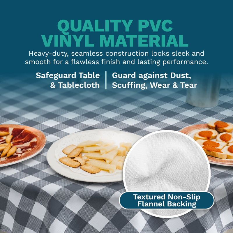 Tablecover-Vinyl With Flannel Back,52"X52"Square, Water Proof, Easy To Clean,Checked Design, White/Beige