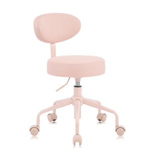 DR.LOMILOMI Adjustable Height Hydraulic Rolling Swivel Stool Chair with Metal Base and Faux Leather Cushion for Salon, Medical, Office and Home, 503 Kai Series, Round Seat with Backrest, Vanilla