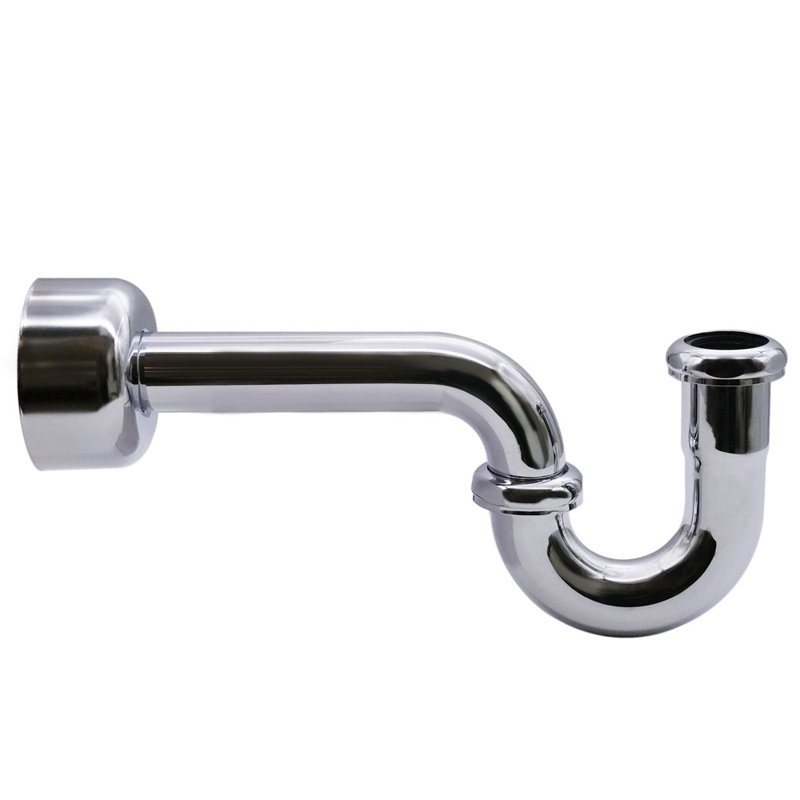 Siphon en P de 1-1 / 2 po de diamètre extérieur 17 avec bride haute, Chrome poli