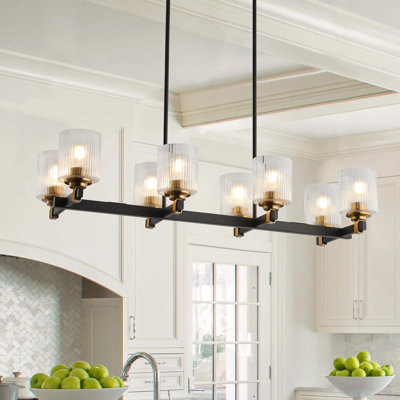 8-lamp matte black glass adjustable iron pendant light