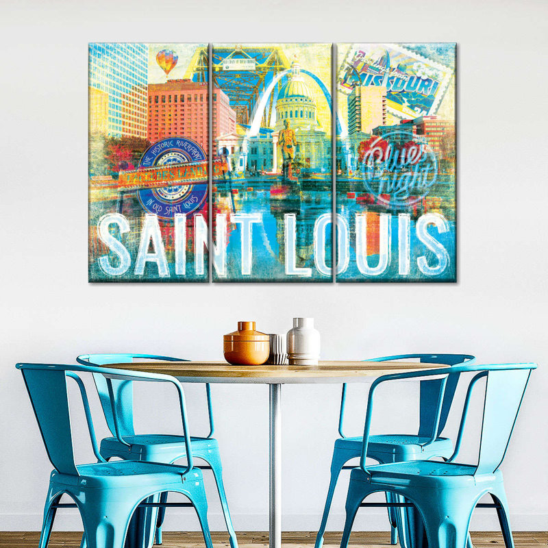 Ensemble de 3 pièces grunge sur toile Saint Louis City, H 24 po x l 38 po x P 1 po