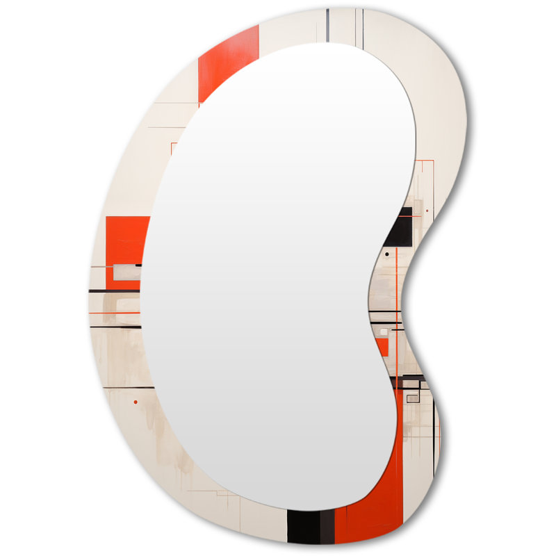 Rouge, noir, blanc, rétro, géométrie, rétro, géométrique, grand, asymétrique, grand, miroir mural, 31 po x 22 po