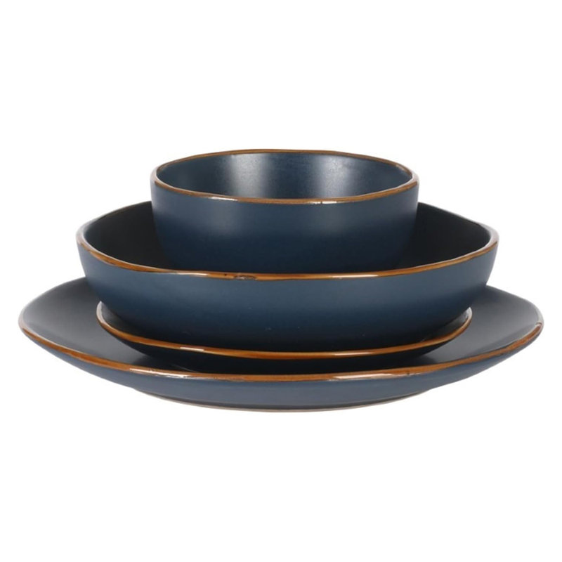 Ensemble de vaisselle en grès 16 pièces Gibson Home Hazeltine, Bleu marine