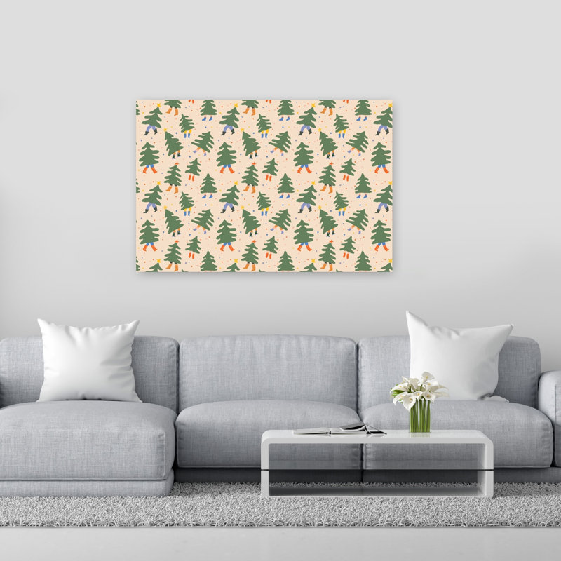 «Christmaspatternno45 Playful Whimsical Abstract Christmas Tree Winter Landscape», reproduction d'art mural, 40" H x 60" W