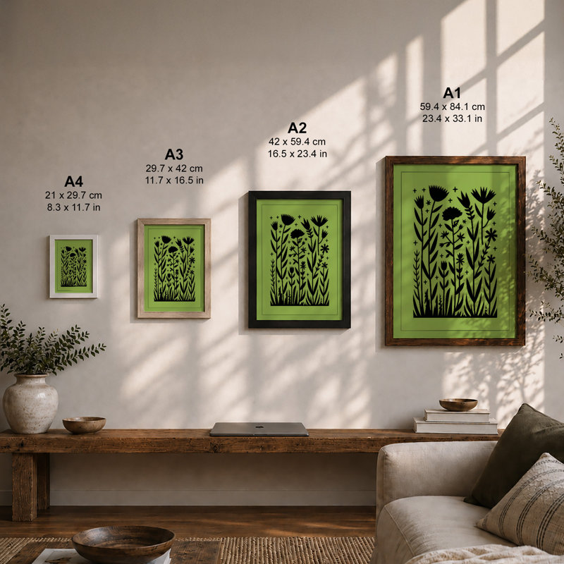 Wildflower Field Botanical - Framed Print, Oak, A3 - 42.0 x 29.7 cm