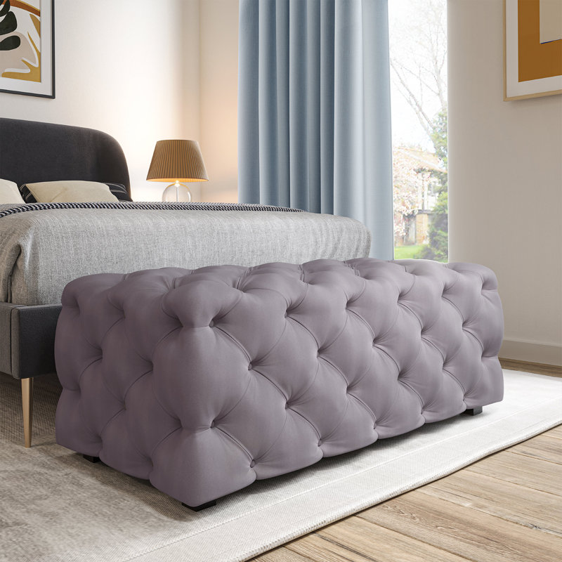 Elsing Velvet Ottoman, Grey Velvet