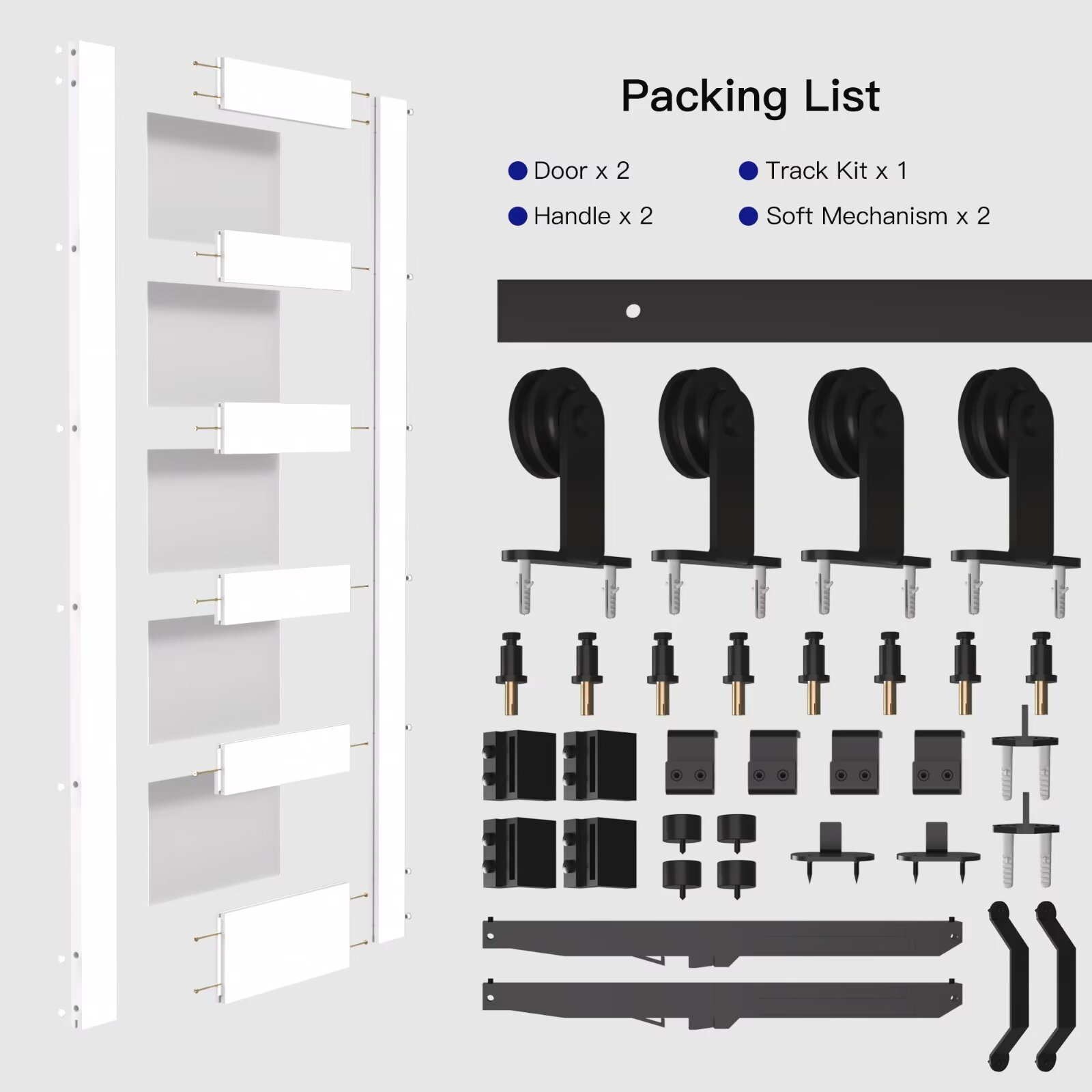 ATT Double 5-Panel Frosted Glass Sliding Barn Door Hardware Kit, Barn ...