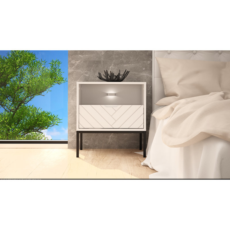 Ahola 134.62cm W Metal Bedside Table, White, Black