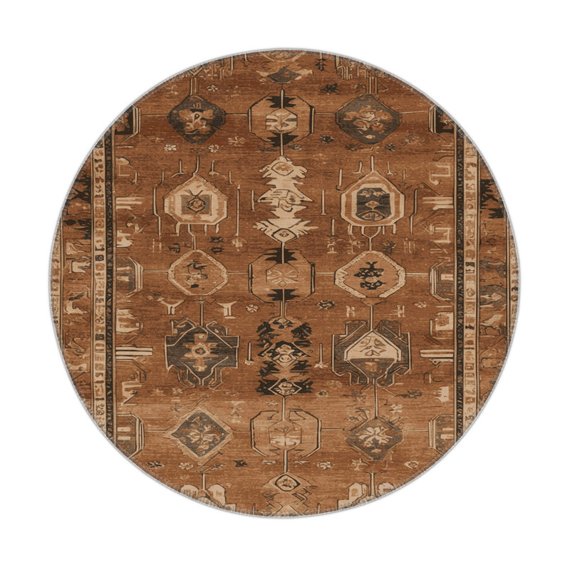Tapis turc intérieur et extérieur brun, Rond 5 pi